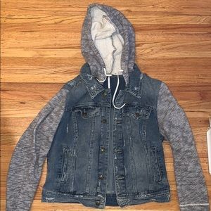 Free People Denim Jacket with Sweatshirt Sleeves